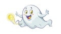 Cute Ghost with Light Bulb Vector - Idea Whimsy Art, vector design Generative AI Royalty Free Stock Photo