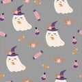 Cute Ghost seamless pattern, kids Halloween digital background.