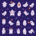 Cute Ghost Spooky Character and Flying Spirit Vector Set