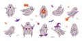 Cute Ghost Spooky Character and Flying Spirit Vector Set