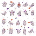 Cute Ghost Spooky Character and Flying Spirit Vector Set