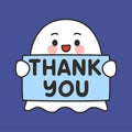 Cute Ghost Thank You Emote Vector with Gratitude Message on Blue Background Royalty Free Stock Photo