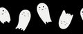 Cute ghosts on a black background. Halloween seamless horizontal border with spirits Royalty Free Stock Photo