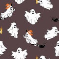 Cute Ghosts in cloth. Halloween scary ghostly monsters. Cartoon spooky characters. Holiday silhouettes Royalty Free Stock Photo