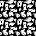 Cute ghosts in the dark sky seamless pattern