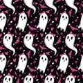 Cute ghosts feminine Halloween pattern Royalty Free Stock Photo