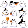 Cute ghosts set. Halloween characters in kawaii style. collection of isolated vector clip art