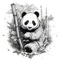 A cute giant panda in a bamboo bush on a white background. For your design