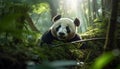 Cute giant panda eating bamboo in the tropical rainforest generated by AI Royalty Free Stock Photo
