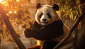 Cute giant panda eating bamboo in the tropical rainforest generated by AI Royalty Free Stock Photo