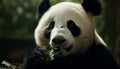 Cute giant panda eating bamboo in the wild, close up portrait generated by AI Royalty Free Stock Photo