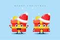 A cute gift box mascot wearing a Christmas costume with a happy and sad expression Royalty Free Stock Photo