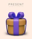 Cute gift in decorated round box. Vector illustration in cartoon style Royalty Free Stock Photo