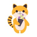 Cute Ginger Cat Holding Flowerpot with Growing Flower Vector Illustration