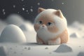 cute ginger cat sitting in the snow, 3d render illustration