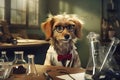 ai generated ginger dog with glasses scientist researcher in scientific chemical laboratory Funny education and study concept Royalty Free Stock Photo