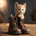 Ginger Kitten In An Old Boot