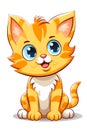 Cute ginger kitty cat sitting isolated. Cartoon style