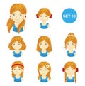 Cute ginger little girls with various hair style.