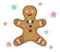 Cute ginger man isolated. Christmas traditional gingerbread decorated. Funny sweet cookie character Royalty Free Stock Photo