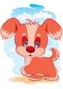 Cute ginger puppy with big ears and big eyes, vector illustration