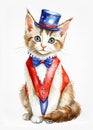 Cute ginger tabby kitten dressed in red white and blue for Independence Day