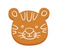 Cute gingerbread cookie in shape of tiger. Christmas or New Year cartoon ginger cookie. Hand drawn vector illustration