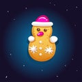 Cute gingerbread cookies for christmas in the form of a snowman. Night sky background. Vector illustration.