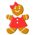 Cute gingerbread girl cookie for Christmas, vector