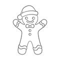 Cute gingerbread man with a bow tie and Santa hat Winter Christmas theme easy coloring book page activity