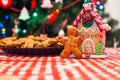 Cute gingerbread man in front of his candy ginger Royalty Free Stock Photo