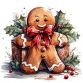 cute gingerbread man in watercolor painting style Royalty Free Stock Photo