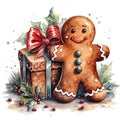 cute gingerbread man in watercolor painting style Royalty Free Stock Photo