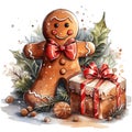 cute gingerbread man in watercolor painting style Royalty Free Stock Photo