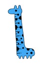 Cute girafe with a blue ruler. Vector illustration in doodle cartoon style. Ruler doodle. Vector EPS 10.