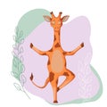 Cute giraffe animals of Africa in yoga and meditation pose. Digital illustration, hand-drawn by isolates