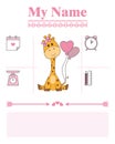 Cute giraffe. Baby birth print. Baby data template at birth.