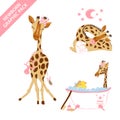 Cute giraffe baby girl celebrating newborn isolated on white background Royalty Free Stock Photo