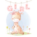 Cute giraffe baby girl milestone card