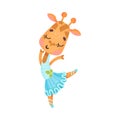 Cute Giraffe in Ballerina Dress Dancing Vector Illustration