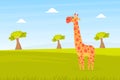 Cute Giraffe on Beautiful African Landscape, Wild Animal in the Zoo or Safari Park Vector Illustration