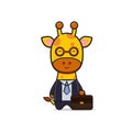 Cute giraffe businessman mascot character cartoon icon illustration vector