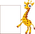 Cute giraffe cartoon with blank sign