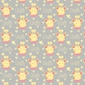 Cute giraffe cartoon with gray blackguard with seamless pattern Royalty Free Stock Photo