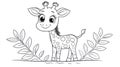 Cute Baby Giraffe Coloring Page Outline, Adorable Safari Animal Line Art for Kids Royalty Free Stock Photo