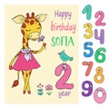 Cute giraffe with cute and funny colorful number characters Royalty Free Stock Photo