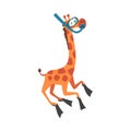 Cute Giraffe in a Diving Mask and Flippers, Funny Crazy African Animal Cartoon Character Vector Illustration Royalty Free Stock Photo