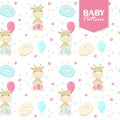 Cute giraffe with dunuts and ballons seamless pattern