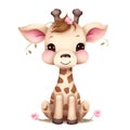 Cute Giraffe Flowers Valentine Watercolor Clipart Illustration AI Generative