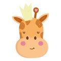 cute giraffe head animal with crown cartoon character Royalty Free Stock Photo